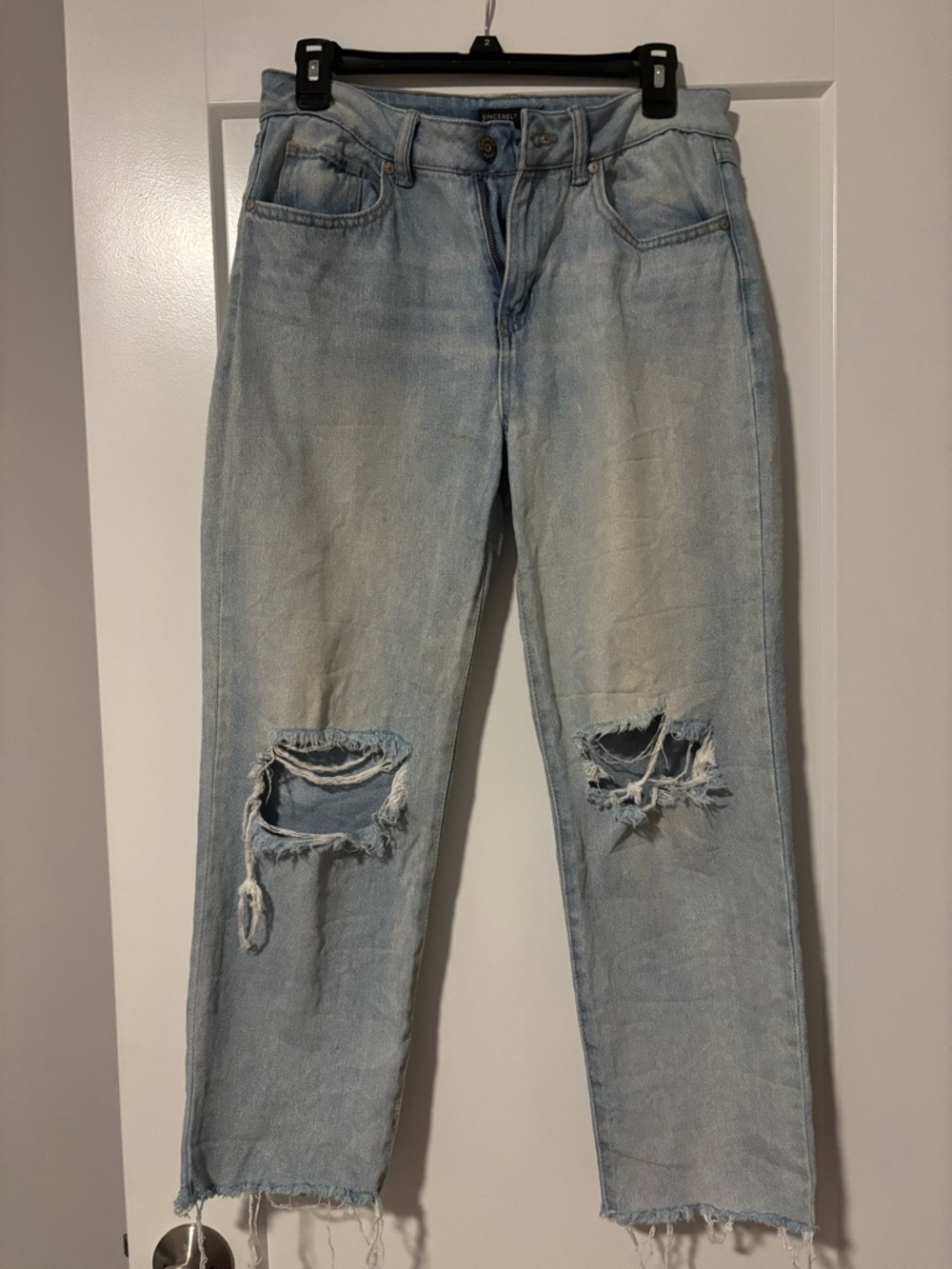 Sincerely Jules Light Wash Distressed Knee Crop Jeans - Women